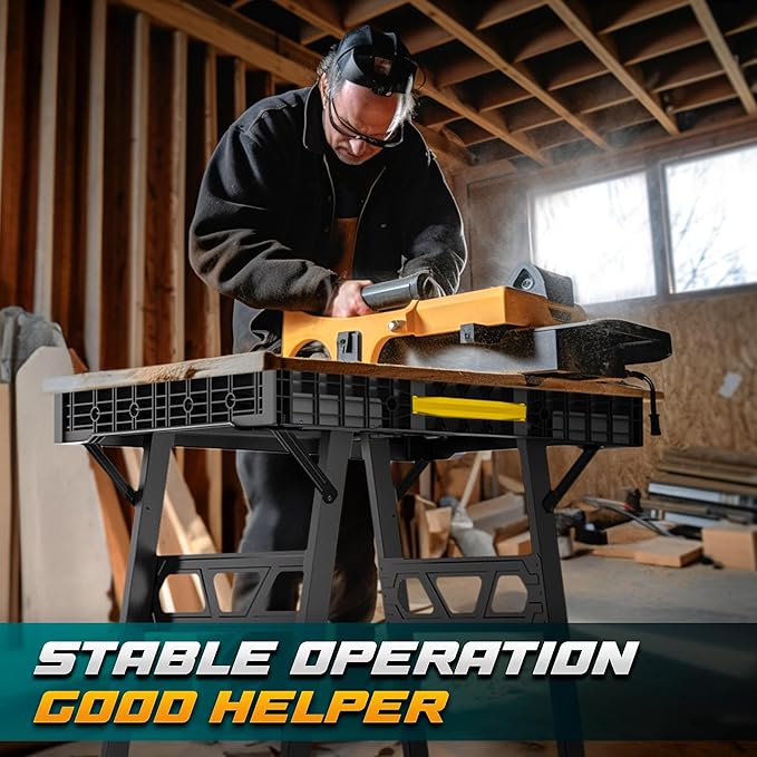 Foldable Work Bench,Easy Step Protable Work Table,34" W x 25" D x 31" H Lightweight Workbench wih 1650 LBS,Work Benches for Garage,Work Bench Suitable for Garage,Workshop and Home (Yellow)