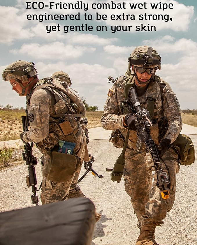 Black Unscented Camouflage Wet Wipes - Combat Wipes COMMANDO - Thick, Biodegradable, Heavy Duty Cleansing Cloths for Camping, Military, Hunting & Backpacking w/Aloe & Vitamin E (8 Pack, 200 wipes)