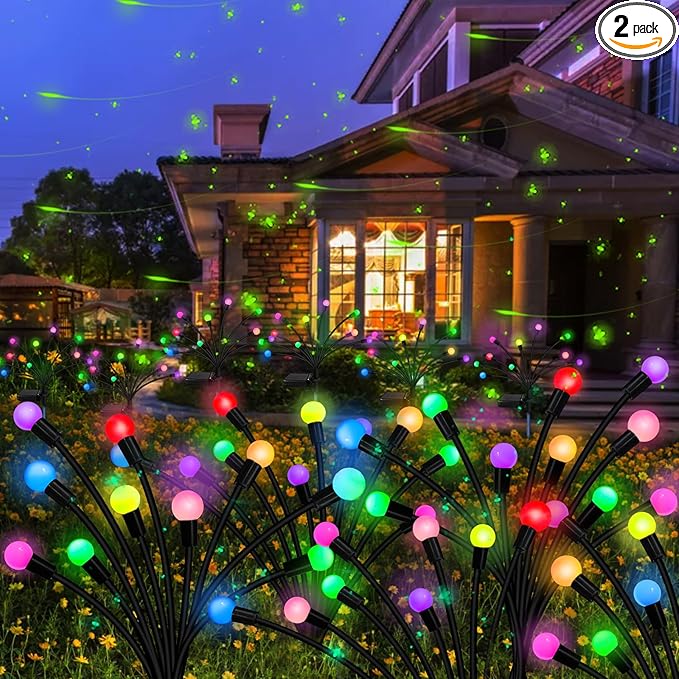 Solar Garden Lights Outdoor, 2 Pack 20 LED Solar Firefly Lights Waterproof, Sway by Wind, Swaying Light for Yard Patio Backyard Garden Planter Flower Bed Pathway Outdoor Decoration (Multicolor)