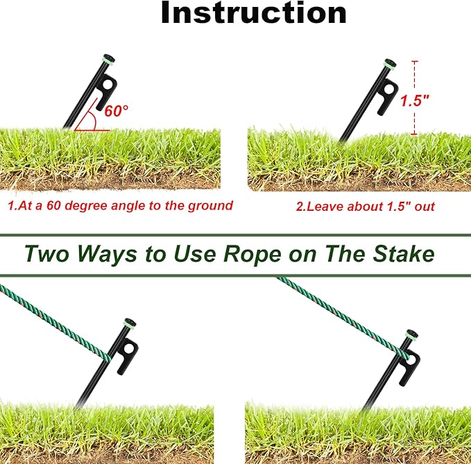 10Pcs Tent Stakes, 16in Heavy Duty Tent Stakes with Storage Pouch, Forged Steel Tent Sakes Metal, Metal Stakes for Tent Used on Grassland, Snowfield, Dessert(10Pcs, 16in, Diameter 3/8")