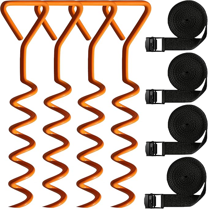 Trampoline Stakes Tent Garden Stake Heavy Duty Trampoline Parts Tent Canopies, Carports,Swing Sets Stake Corkscrew Shape Steel Stakes Anchor Kit,Bonus 4/6 Strong Belt