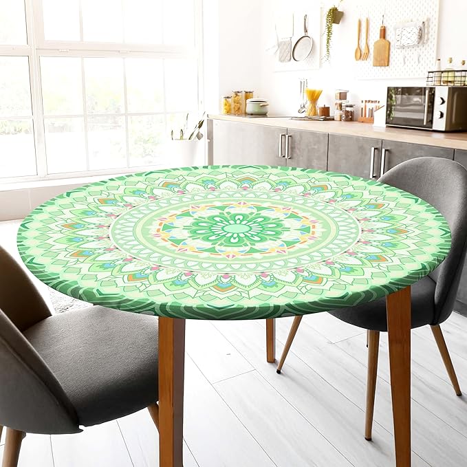 Round Tablecloth Fitted Elastic Table Cover Waterproof Table Cloth for Dinner, Party, Picnic,Camping, Round Table Cover for Indoor Outdoor