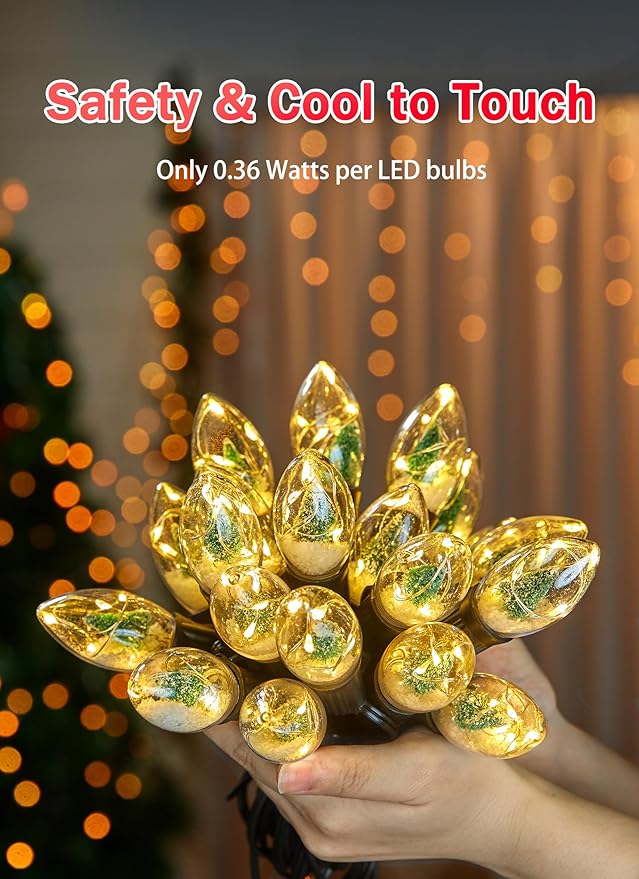 C9 LED Christmas Lights Outdoor, 45 Ft C9 String Lights with 40 Shatterproof LED Bulbs, 3 Light Mode, Connectable Waterproof Christmas Tree Lights for Outside Indoor Holiday Garden Decor, Warm White