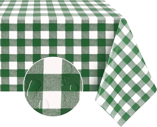 Romanstile Square Vinyl PVC Tablecloth, 100% Waterproof Buffalo Plaid Plastic Table Cloth, Oil Proof Heavy Duty Wipeable Table Covers for Dining/Camping/Picnic/Outdoor - 60 x 60, Green and White