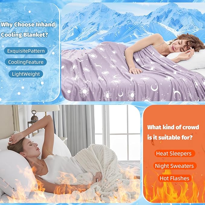 inhand Cooling Throw Blanket (50"x60") - Cooled Blankets for Hot Sleepers Lightweight Breathable Summer Blanket for Sleeping Night Sweats to Keep Cool in The Heat -Crimson Purple