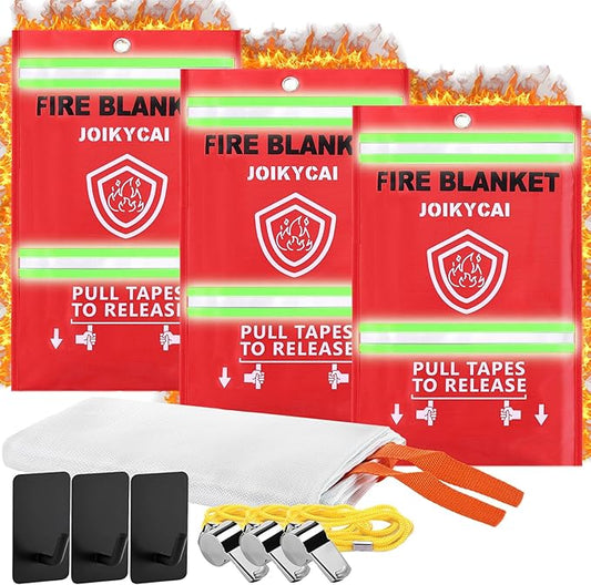 Emergency Fire Blanket Fire Suppression Blanket for Kitchen Fiberglass Fire Blanket Fireproof Blanket Grill Home School Fireplace Car Office Warehouse House Camping Metal Hook Whistle 40"x40" 1 Pack