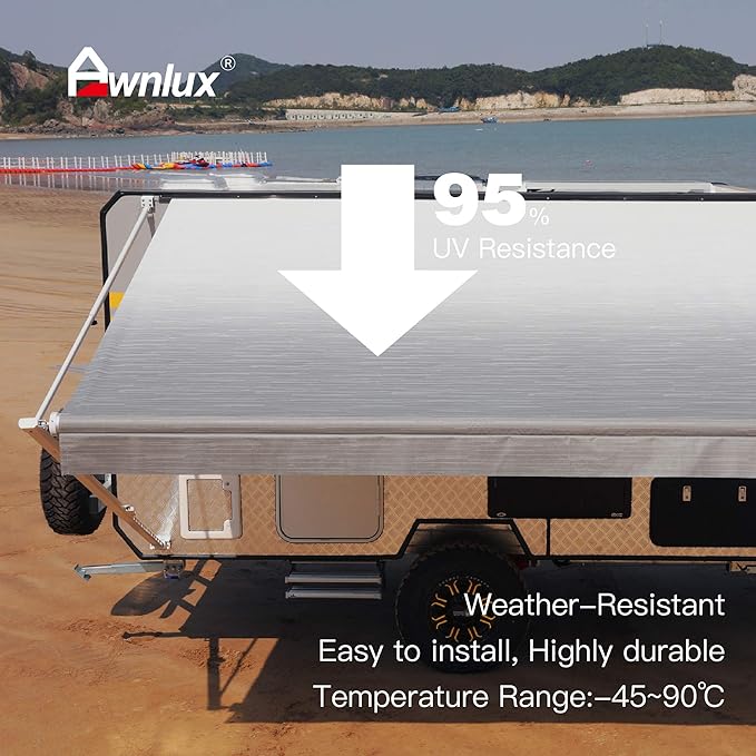 AWNLUX RV Awning Fabric Replacement Waterproof Vinyl Shade Screen for Awnings Camping Universal Fit Fabric Sun Shade UV Sun Blocker Canopy RV Awning Shade Shelter Gray Fade-18'(Fabric 17'2")