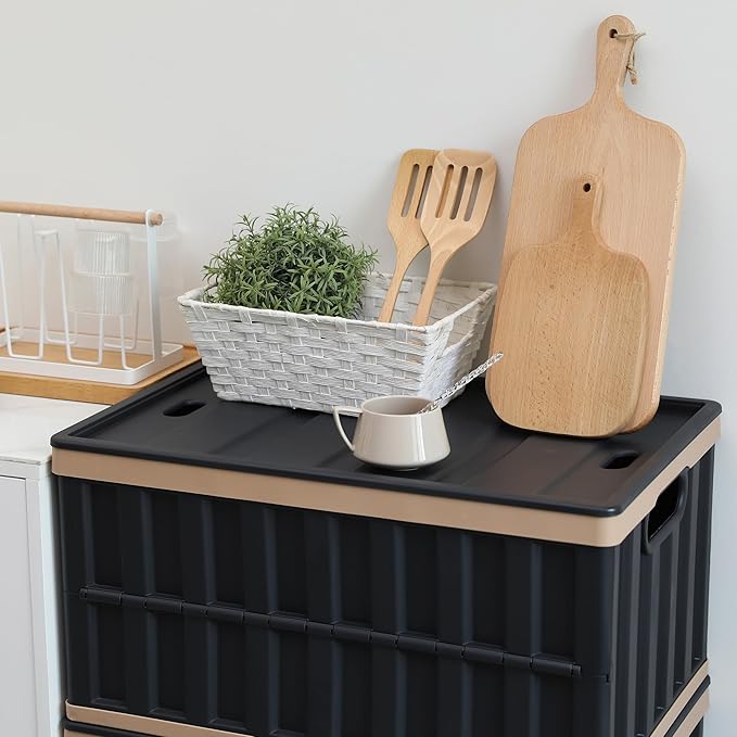 Citylife 64L Collapsible Storage Bins with Lids Plastic Storage Containers for Organizing Stackable Storage Box Large Heavy Duty Utility Crates, 4 Packs