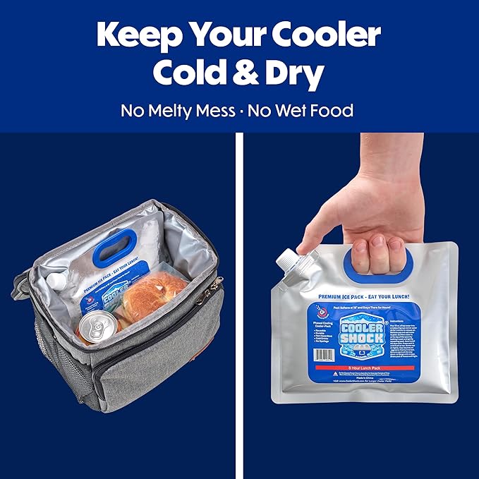 Cooler Shock Reusable Ice Packs for Cooler - Long Lasting Cold Freezer Packs for Coolers and Lunch Boxes - Cooler Ice Packs for Camping Gear, Fishing, Road Trips, Beach Must Haves