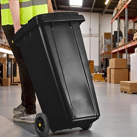 PRO&Family Wheeled Outdoor Trash Can Garbage Can Garage Trash Can for Restaurants/Hospitals/Offices/Back of House/Warehouses/Home (Black, 32 Gallon)
