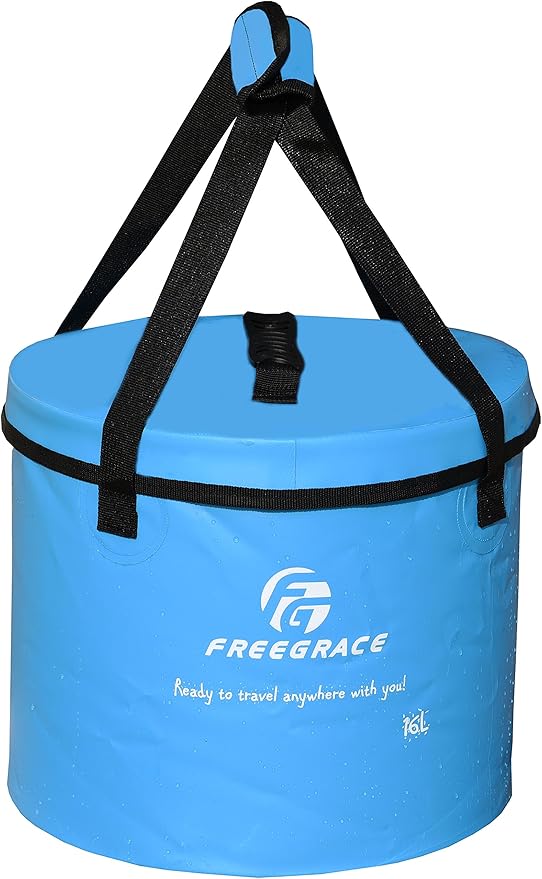 Premium Collapsible Bucket by Freegrace - Compact Portable Folding Water Container - Lightweight & Durable - Includes Handy Tool Mesh Pocket