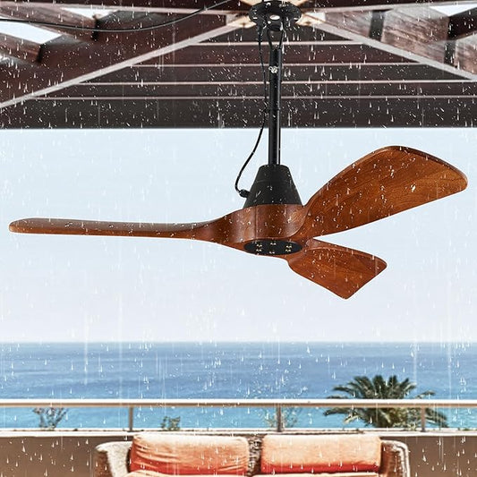 3 Blades Wood Outdoor Ceiling Fan for Patios, Farmhouse Rustic Ceiling Fans, 42" Plug-in Wet Rated Outdoor Gazebo Fan for Exterior House Porch Patio, Waterproof,F248