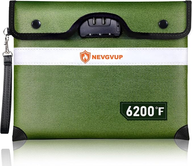 Upgraded 6200°F Fireproof Document Bag with Lock, Fire proof Money Bag for Cash with Zipper/Reflective Strip, 9 Layer of Heat Insulated Material, Water Resistant Fireproof Bags for Documents,Safe Bags