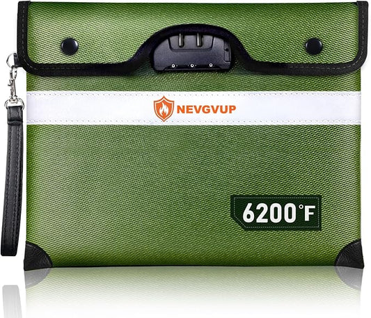 Upgraded 6200°F Fireproof Document Bag with Lock, Fire proof Money Bag for Cash with Zipper/Reflective Strip, 9 Layer of Heat Insulated Material, Water Resistant Fireproof Bags for Documents,Safe Bags