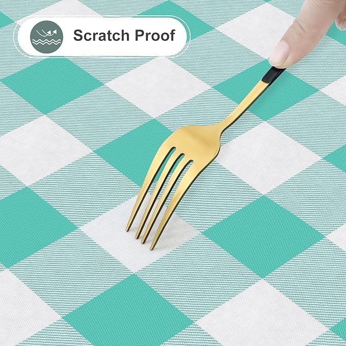 misaya Rectangle Waterproof Vinyl Table Cloth, Buffalo Flannel Backed Tablecloth, Wipeable Plastic Table Cover for Dinner, Kitchen, Outdoor (60" x 120", Teal and White)