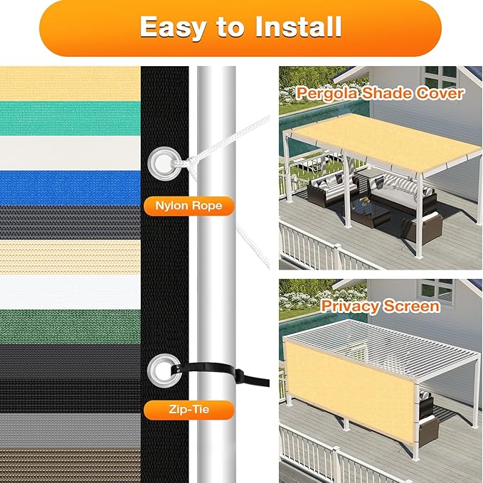 Artpuch Outdoor Pergola Shade Cover 13x22 FT Sun Shade Cloth with Grommets Sand 90% UV Protection Canopy Patio Privacy Screen (Customized Available)