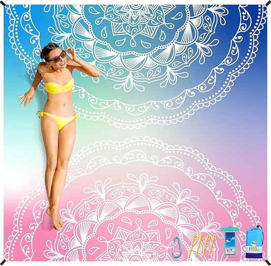 BYDOLL Beach Blanket Waterproof Sandproof 78''×81'' Suits1-4 Adults Compact Lightweight Oversized Sand-Free Blanket Large Picnic Mat for Beach Travel Camping Hiking