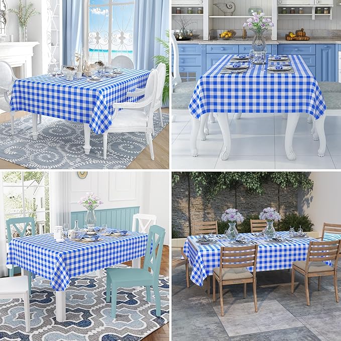 misaya Rectangle Waterproof Vinyl Table Cloth, Buffalo Flannel Backed Tablecloth, Wipeable Plastic Table Cover for Seaside, Picnic, Outdoor (60" x 120", White and Blue)