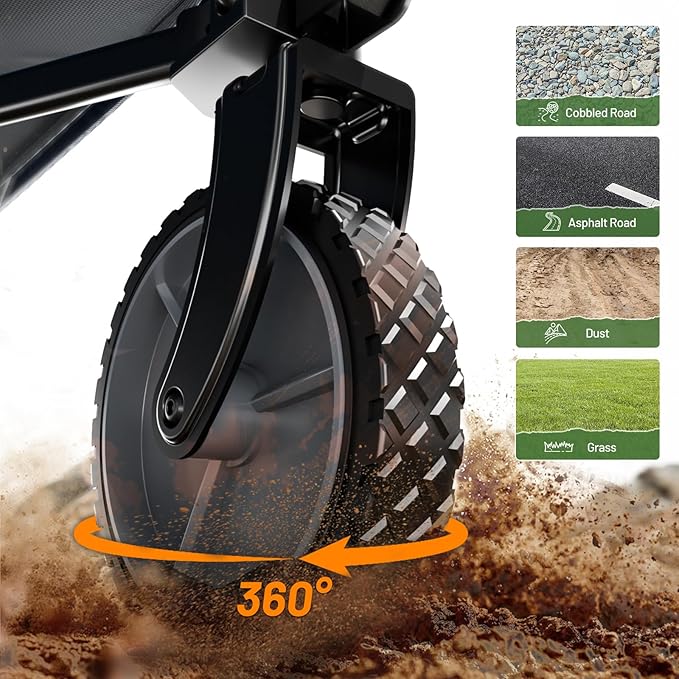 Timber Ridge 49" Extra Long Collapsible Folding Wagon with Tailgate and Brakes, 300lbs Heavy Duty Foldable Wagon with Adjustable Handle, 250L Capacity Portable Cart for Outdoor Camping Sports, Grey