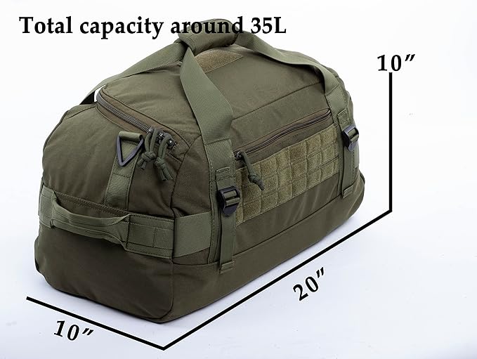 Tactical Duffle Bag MOLLE Gear Bag Carry on Travel Duffel Bag. Ideal for Hunting, Shooting Range, Law Enforcement, Camping, Travel. 35L