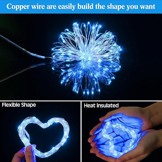 Macarrie 6 Pcs USB String Lights 33 ft 100 LED Fairy Lights Powered String for Christmas Indoor Outdoor Wedding Party Tree Home Festival Garden Decoration (Blue)