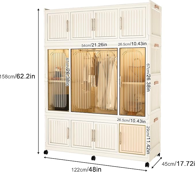 Collapsible Expandable Wardrobe Closet, Multi-Function Plastic Wardrobe,Wardrobes Storage Cabinet (12 Cubes+1 Hanging Rod)