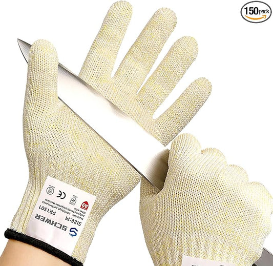 Schwer SlicePro ANSI A9 Cut Resistant Gloves PR1501, Food Grade Reliable Cutting Glove, Mandoline Glove for Kitchen Meat Cutting(150 Pairs, M)
