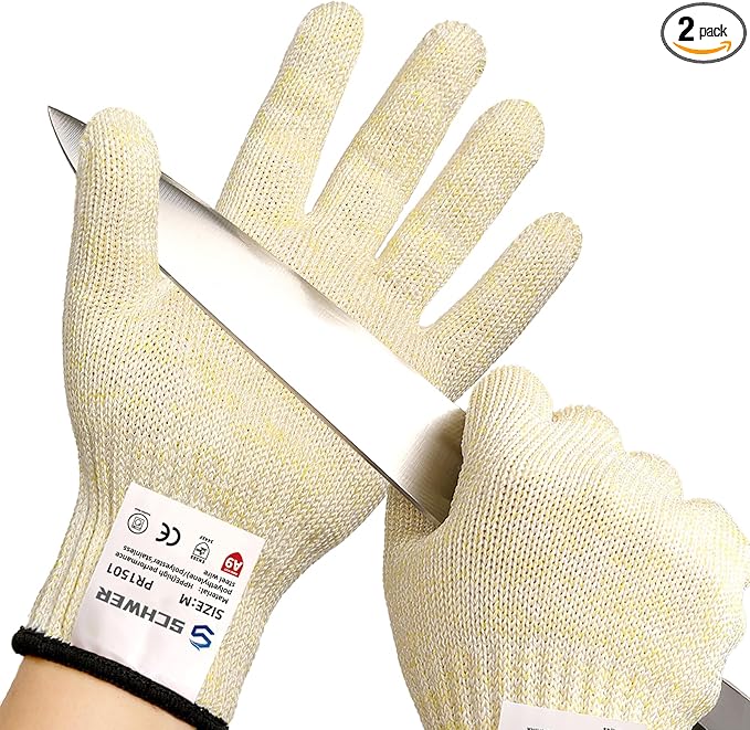 Schwer 2 Pairs SlicePro ANSI A9 Cut Resistant Gloves PR1501, Food Grade Reliable Cutting Glove, Mandoline Gloves for Kitchen Meat Cutting, Oyster Shucking, Fish Fillet Processing, Non-PFAS, M