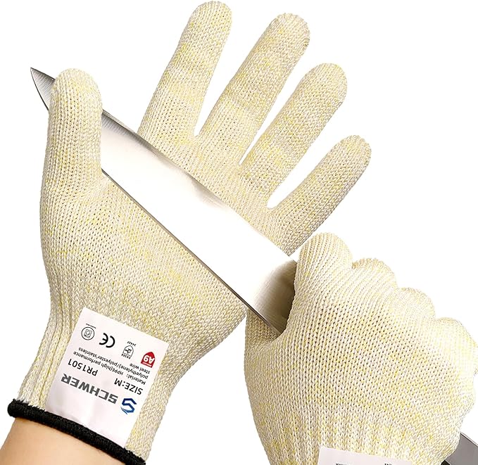 Schwer SlicePro Ultra-Durable ANSI A9 Cut Resistant Gloves PR1501, 10X Reinforced Food Grade Cutting Glove, Mandoline Gloves for Kitchen Meat Cutting, Oyster Shucking, Fish Fillet Processing, M