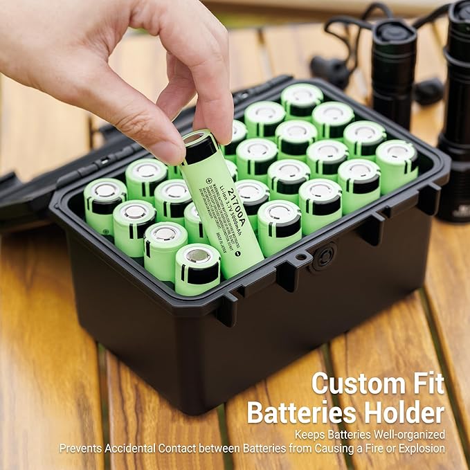 JJC 24 Slots 21700/20700 Battery Case Holder, IP67 Water-Resistant & Shockproof Battery Storage Organizer Box for 21700 or 20700 Battery with Customized Holder, EVA Interior and Pressure Valve