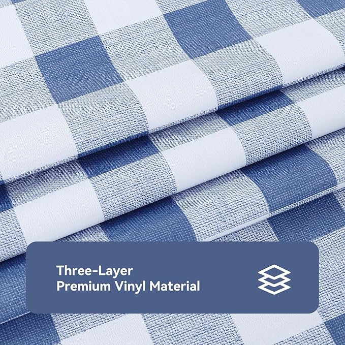Romanstile Rectangle Plastic Tablecloth, 100% Waterproof Oil-Proof Checkered PVC Table Cloth, Heavy Duty Vinyl Table Cover for Dining, Camping, Picnic, Outdoor - 54 x 120 Inch, Light Blue and White