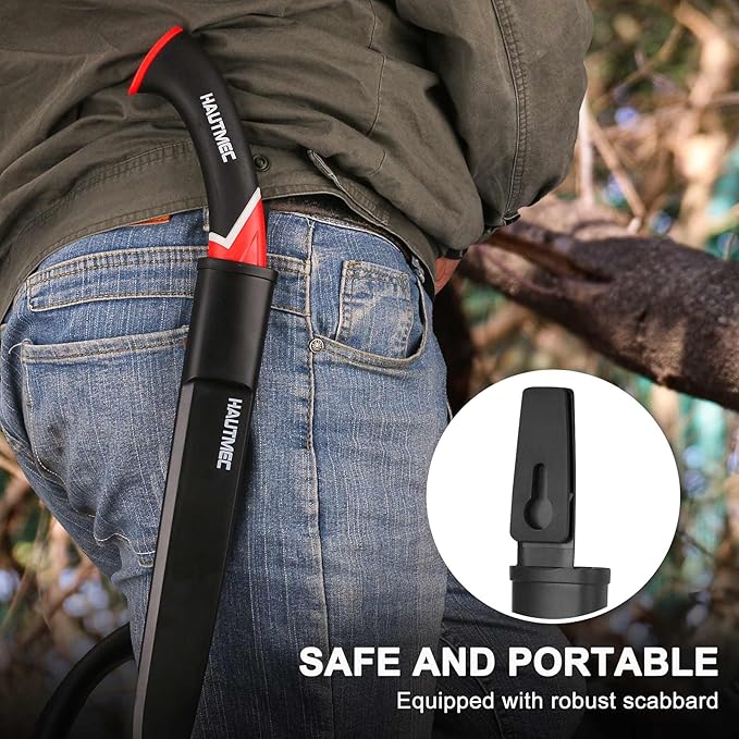 HAUTMEC 12" Pruning Hand Saw, A Pull Stroke Saw with Straight SK5 Steel Blade, Trapezoidal Teeth and Scabbard, for Pruning, Woodworking, Sharp Stone Series, HT0305