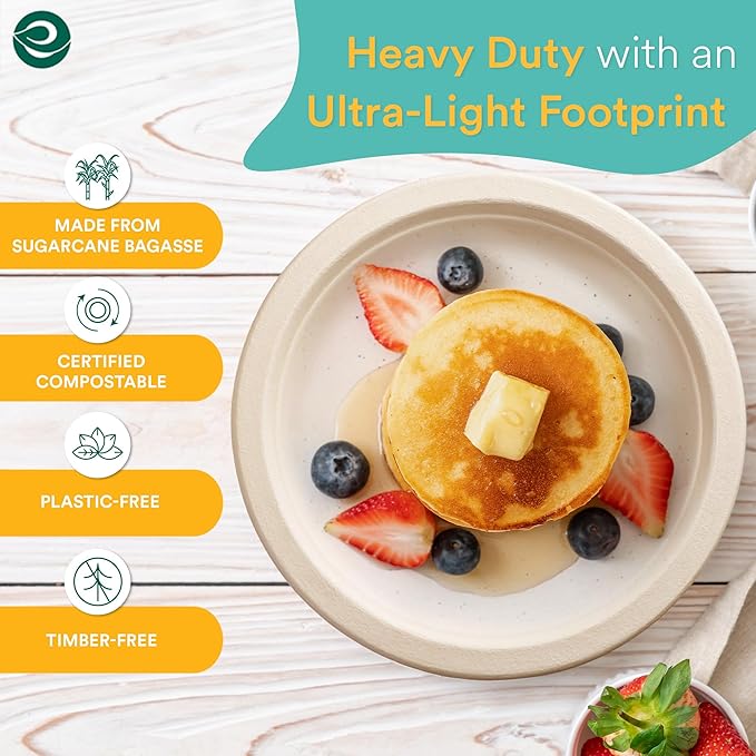 ECO SOUL 100% Compostable 9 Inch Paper Plates 400 [4x100 Pc], Biodegradable, Disposable Bagasse Paper Plates | Heavy-Duty Eco-friendly Dinner | Sturdy, Microwave & Oven Safe