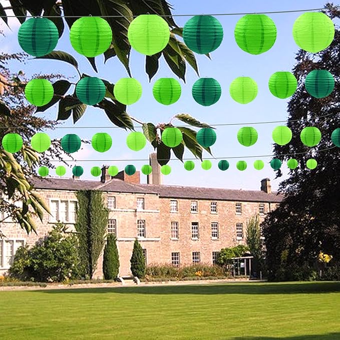 12 Pcs Green Party Paper Lanterns Green Party Supplies Round Chinese Paper Lanterns for Spring Theme Party Birthday Baby Shower Graduation Wedding St Patricks Day Decor