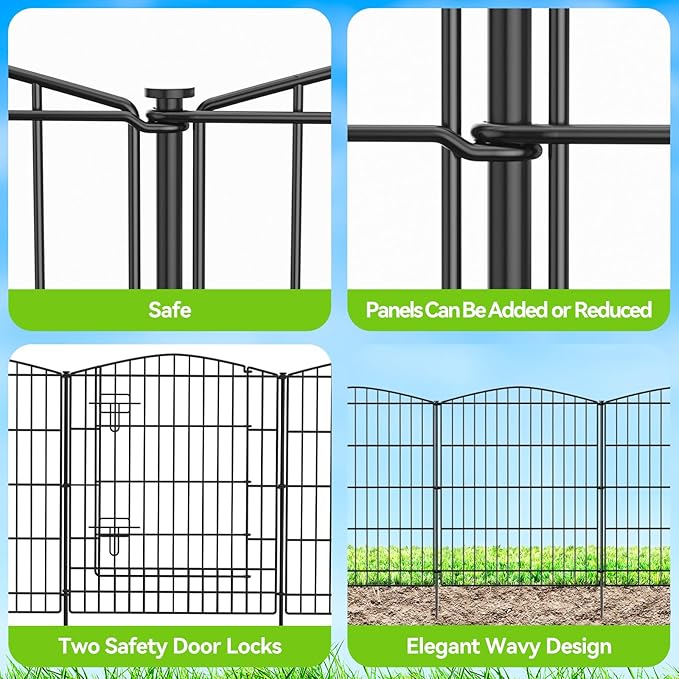 INJOPEXI Garden Fence 12 Panels 23.6ft (L)×30in (H) Decorative Garden Fences with 11 Panels + 1 Gate, No Dig Animal Barrier Fencing Rustproof Metal Wire Temporary Dog Fence Border for Outdoor Yard