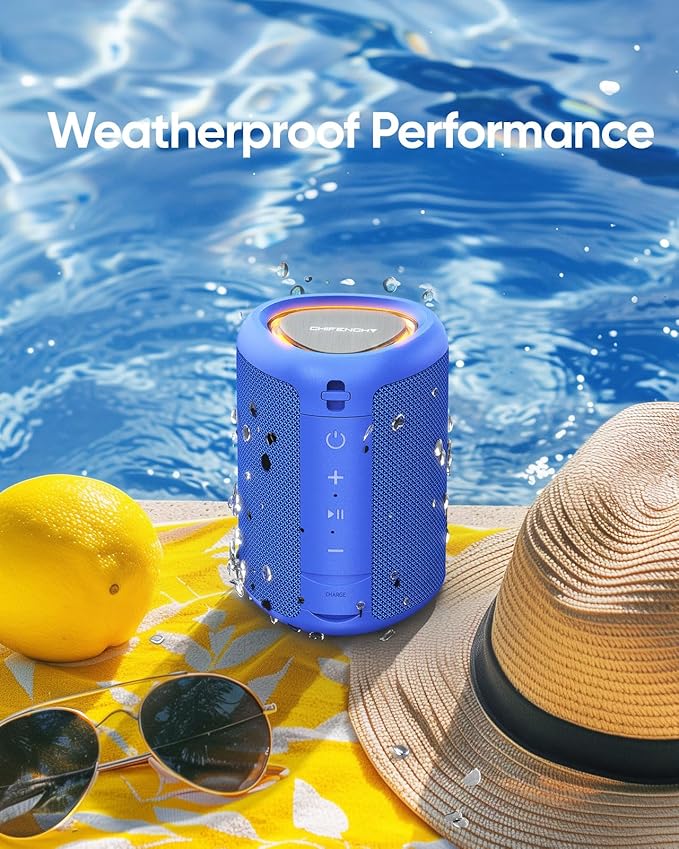 Portable Bluetooth Speaker with Lights, Stocking Stuffers, Powerful Crystal Clear Sound, IPX5 Waterproof, All Day Playtime, BT 5.3, TWS Paring, Small Wireless Speaker for Outdoor, White Elephant Gifts