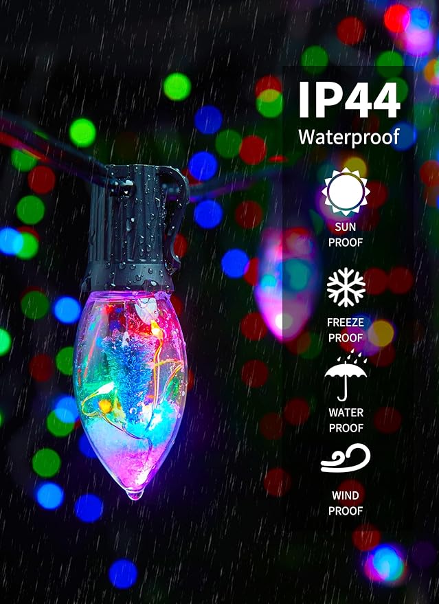C9 LED Christmas Lights Outdoor, 45 Ft C9 String Lights with 40 Shatterproof LED Bulbs, 3 Light Mode, Connectable Waterproof Christmas Tree Lights for Outside Indoor Holiday Garden Decor, Multicolor
