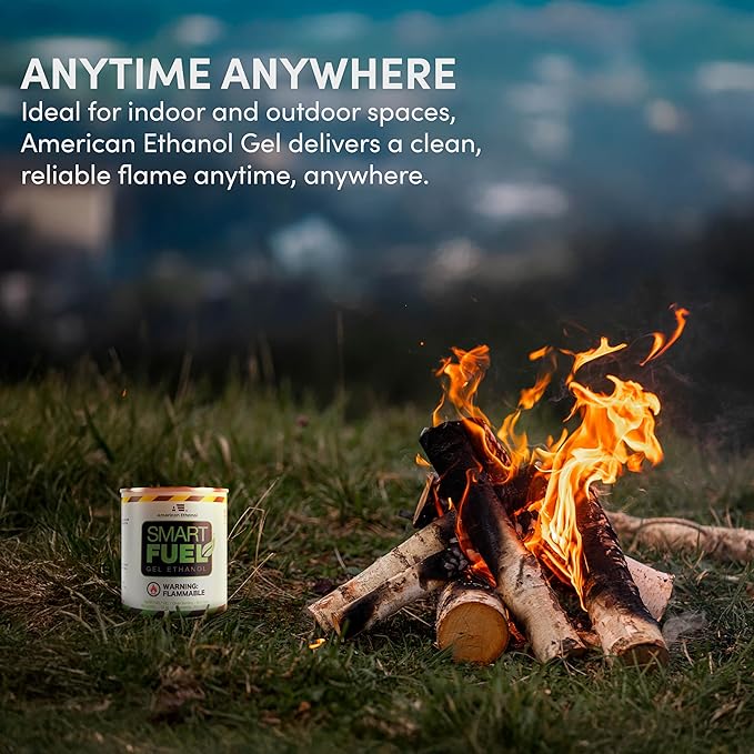 Smart Fuel Bioethanol Gel Fuel Cans – Clean-Burning Bio Ethanol Fireplace Fuel for Indoor & Outdoor Fire Pit, Fireplaces & Tabletop Fire Features - 3 Hour Burn Time - 24 Pack