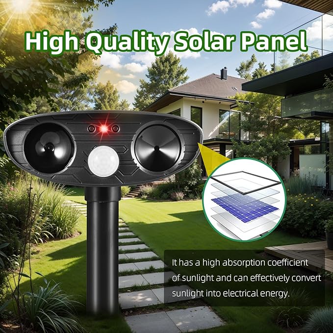 2Pack Deer Repellent Device Ultrasonic Raccoon Repellent Outdoor Solar Animal Repeller with Motion Detection Cat Deterrent Outdoorto Scare Rabbit Dog Coyote Squirrel Skunk Repellent for Yard 2025