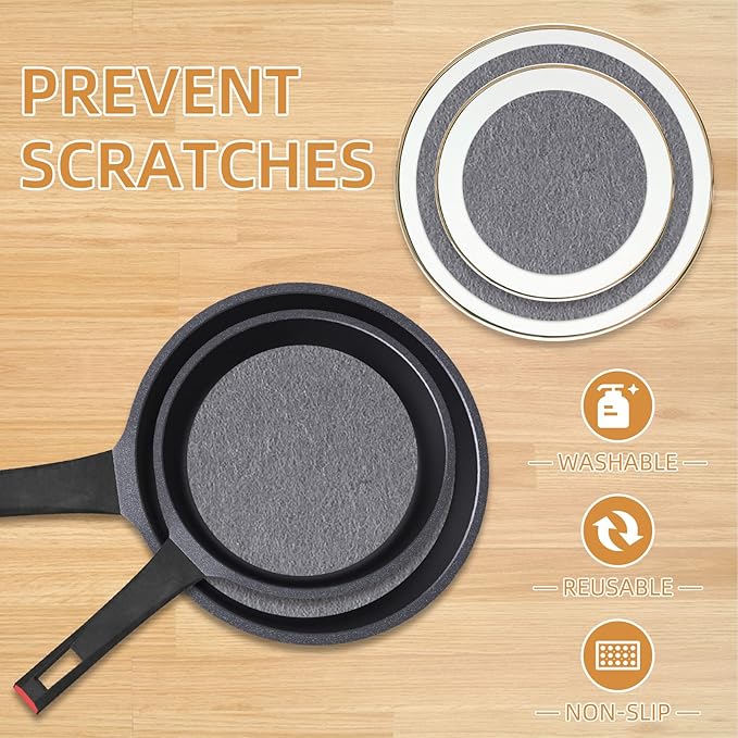 Plate China Storage Dividers, 144 Pieces with 3 Different Sizes Premium Felt Plate Dividers Round China Dish Protectors for Porcelain Cookware Protecting and Stacking, Gray