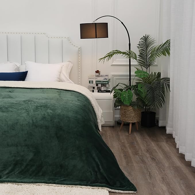 Waterproof Queen Size Blanket for Bed 60''x80'', 3 Layer Lightweight and Stain Proof Bed Blanket Water Proof & Dogs, Blankets Waterproof - Sherpa Cover Mattress Protector(Emerald Green)