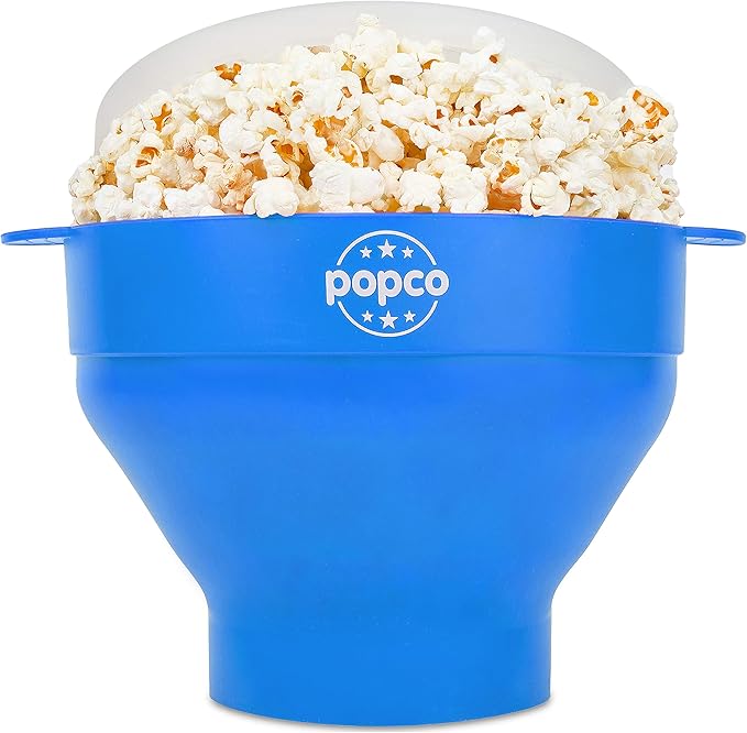 Popco Silicone Popcorn Maker - Microwave Popcorn Popper with Handles - Collapsible Bowl, Heat-Resistant, Easy to Clean, Ideal for Family Movie Nights, 15-Cup Capacity - Light Blue