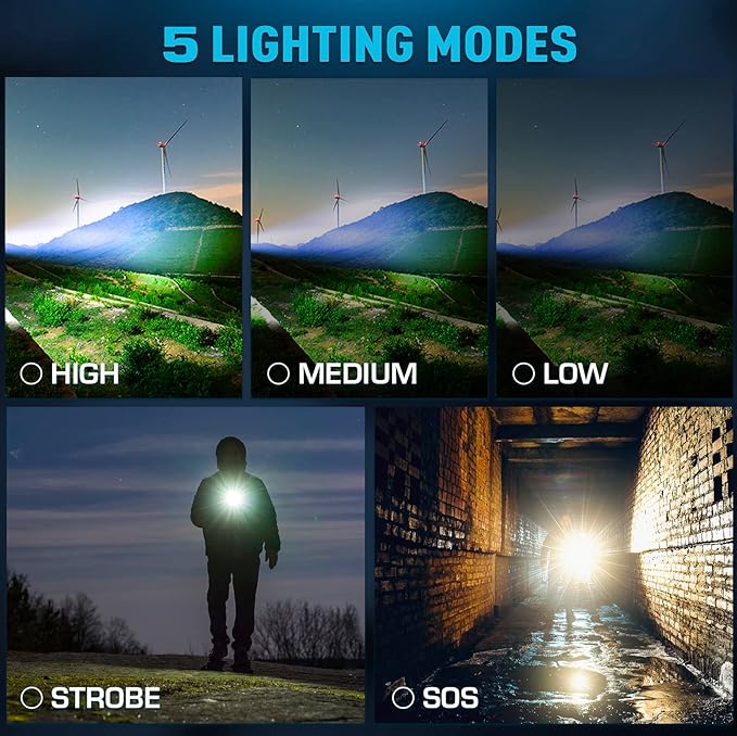 Sinvimes Rechargeable Flashlights High Lumens, 4000LM LED Powerful Super Bright Flash Light, 5 Mode Zoomable Tactical Flashlights High Powered, Waterproof Linternas Emergencies Lights for Home