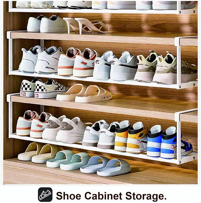 Expandable Shoe Rack Organizer - Adjustable Shoe Rack & Under Cabinet Shelf - for Shoe or Clothing Storage and Organization, Under Shelf Storage (White,4 Pcs)