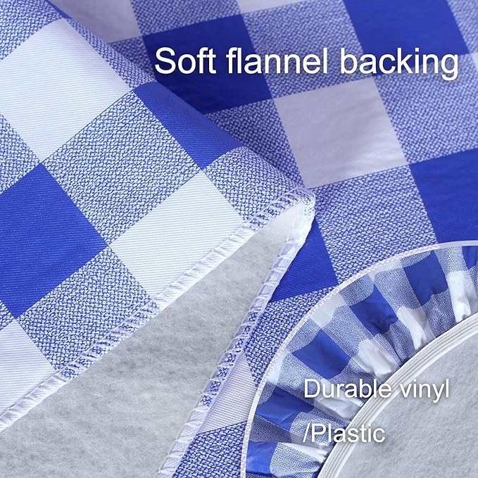 Fitable Blue Checkered Picnic Table Cover Waterproof Vinyl Fitted Table Cover Flannel Backing Outdoor Indoor Tablecloth 30"x96" for Picnic, Travel, Holiday, Party, Folding Table