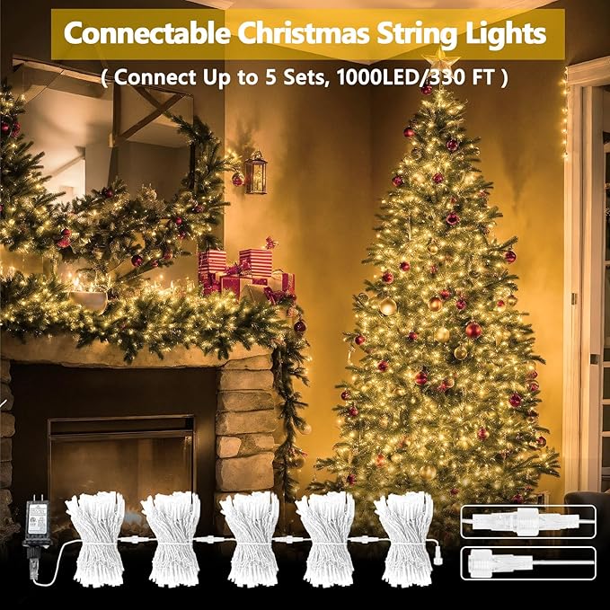Connectable 200 LED String Lights Indoor Outdoor, 66FT Warm White Christmas Lights Waterproof, 13 Modes with Timer, Twinkle Fairy Lights Plug in Clear Wire for Christmas Tree, Bedroom, Classroom Decor