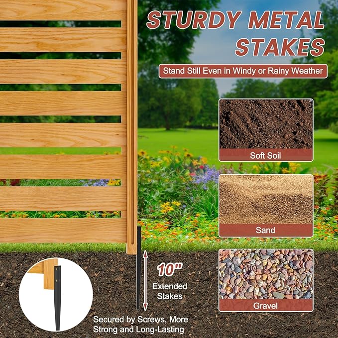 LILYPELLE 38in W x 42in H Air Conditioner Fence, 2 Panels Outdoor Wooden Fence Privacy Screen with Metal Stakes, Trash Can Pool Equipment Enclosure Outside Panels Decorative Fences