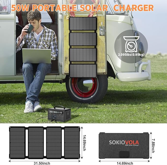 [Upgraded] Foldable Solar Panels 50W Portable Solar Panel Charger 3 Output Ports (USB-A USB-C DC) Folding Solar Panel for Camping Hiking RV Outdoor Activities
