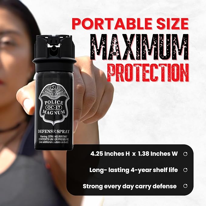 POLICE MAGNUM Pepper Spray Self Defense- Max Strength- 16ft Range- Portable Law Enforcement Unit - Made in The USA - 1 Pack 2oz Flip Top