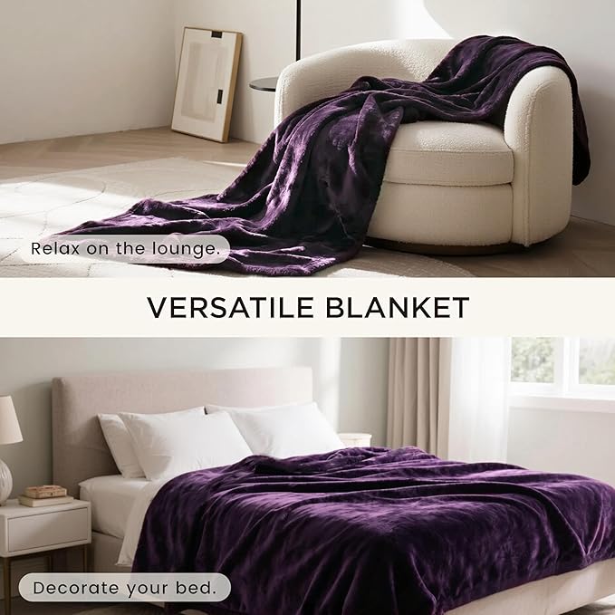 gogobunny Waterproof Bed Blanket, Reversible Sherpa Fleece Throw Blanket for Dog Puppy Cat, Furniture Cover Protects Bed Couch Sofa from Liquid Pee and Pet Fur (Dark Purple, 90x108 inches)